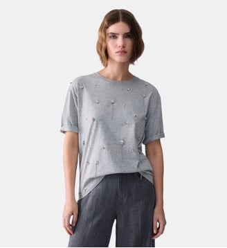 T-shirt avec broderies bijoux - Liu Jo - Gris