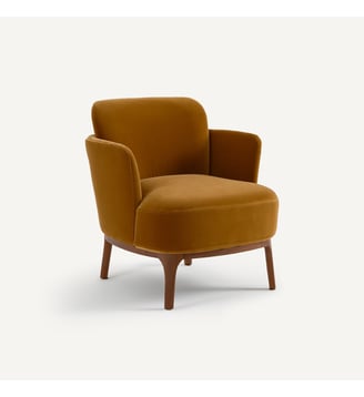 Fauteuil en noyer massif et tissu velours - AM.PM - Caramel