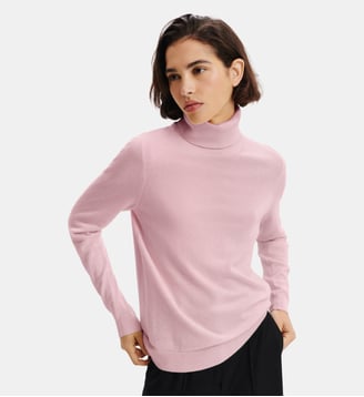 Pull droit col roulé en cachemire 2 fils - Bompard - Rose quartz