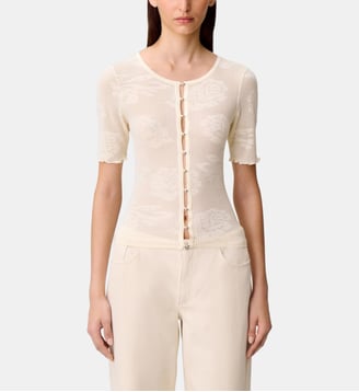 Cardigan maille fleurs - Claudie Pierlot - Écru