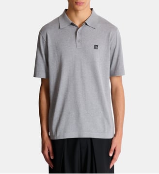 Polo en coton brodé - Balmain - Gris