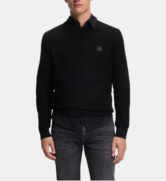 Pull en coton et cachemire avec patch - BOSS - Noir