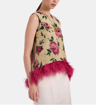 Top La Scala With Feathers Roses Light Beige - La DoubleJ - Beige clair