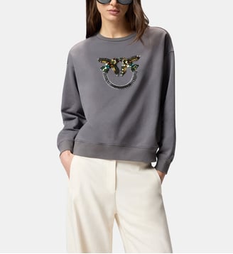 Sweat-shirt avec maxi broderie bijou love birds - Pinko - Gris
