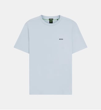 T-shirt droit signature en coton stretch  - BOSS - Bleu pastel