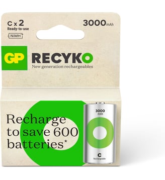 Pile rechargeable C ReCyckO lot de 2 3000mAh GP