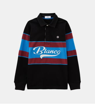 Maillot de rugby garçon brodé rayé - Serge Blanco - Noir