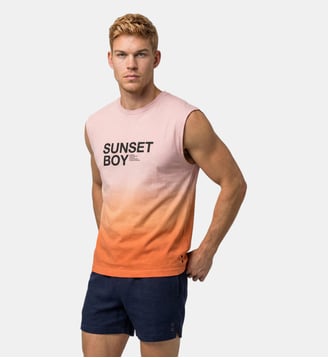 T-shirt sans manches en coton bio "SUNSET BOY" - Ron Dorff - Orange