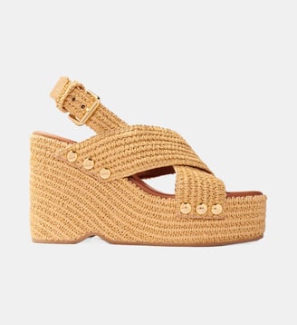 Sandales compensées en raphia - Maje - Beige clair