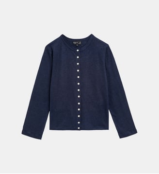 cardigan Le Petit en lin beige - Agnès b. - Bleu arcachon