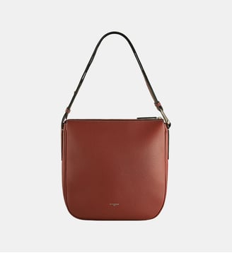 Sac hobo moyen modèle Madeleine en cuir de taurillon grainé - Le Tanneur - Marron mahogany