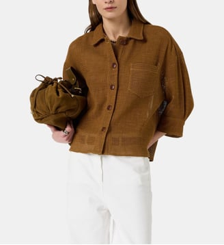 Surchemise ajourée en coton et lin - TAMIA - Gerard Darel - Caramel