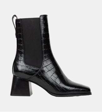 Boots Plates Loïs Cuir Embossé Croco - Bobbies - Noir féroce