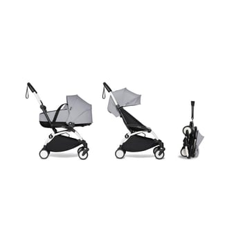 Poussette YOYO²  Nacelle et pack 6+ Stone - cadre blanc - Stokke - Gris