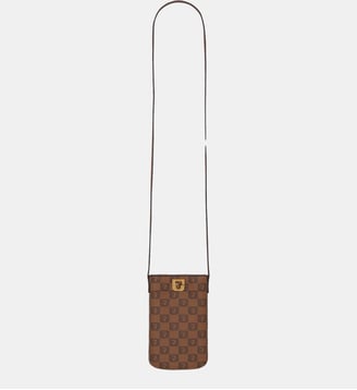 Porte téléphone en toile enduite monogrammée et cuir- LADYPHONE - Gerard Darel - Camel