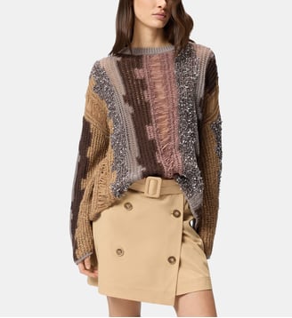 Pull à fils contrastants en intarsia - Pinko - Multicouleur brun et beige