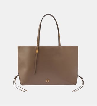 Cabas moyen en cuir avec détails métalliques - Pinko - Beige