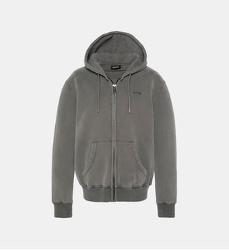 Sweatshirt zippé à capuche charbon, effet délavé Schott