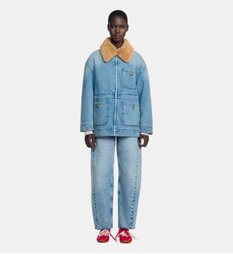 Manteau en jean col fausse fourrure - Sandro - Bleu jean