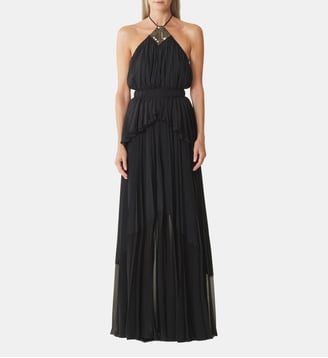 Robe Brodée En Soie Et Charmeuse - Lanvin - Noir