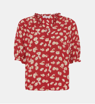 Chemise fleurie à volants - CEVA - Gerard Darel - Rouge baiser