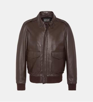 Blouson pilote, cuir d'agneau. - Schott - Marron