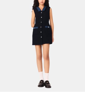 Robe en tweed et détails denim - Maje - Marine