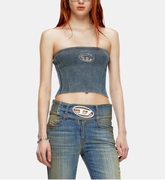 Top bandeau en maille côtelée avec Oval D - Diesel - Bleu foncé