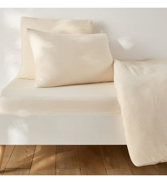 Drap-housse enfant uni, en coton lavé, bonnet 30 cm La Redoute Interieurs