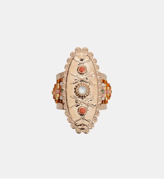 Bague réglable cabochon central martelé et perles TALSIE - Hipanema - Blanc