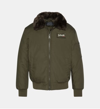 Blouson aviateur col effet fourrure  - Schott - Kaki