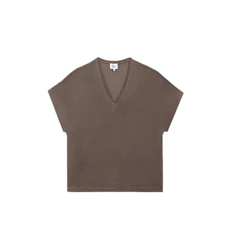 T-shirt manches courtes col v uni MARCELINA - La Petite Etoile - Kaki