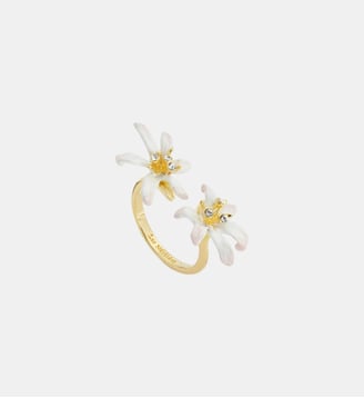 Bague ajustable dorée Fleur de Lys blanche - Les Néréides - Multicolore