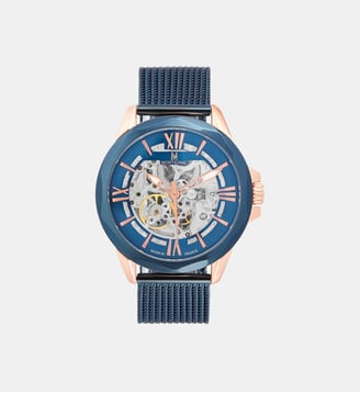 Montre automatique Round Bleu MOW804 - Montignac - Doré rosé