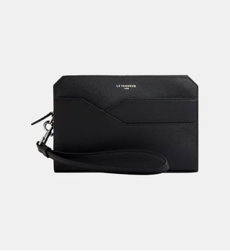 Pochette avec dragonne Gaston en cuir grain croisé - Le Tanneur - Noir