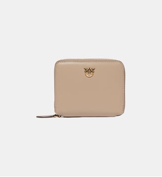 Portefeuille carré à contour zippé en cuir - Pinko - Gris et doré