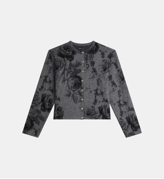 cardigan 2025 à fleurs en laine - Agnès b. - Chiné gris foncé