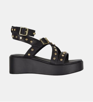 Sandales cloutées en cuir à plateforme - La Fée Maraboutée - Noir