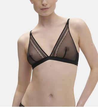 Soutien-gorge triangle sans armatures Olympe résille et dentelle - Simone Pérèle - Noir