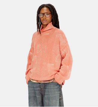 Pull à col entonnoir en maille côtelée en laine mélangée - Diesel - Rose corail