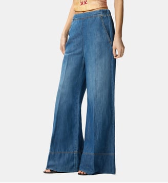 Pantalon large en denim de lin mélangé - Pinko - Lavage moyen