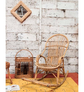 Grand rocking-chair en rotin Alibert N°70- Produit chiné - Debongout - Bois clair