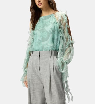 Blouse en soie à imprimé roses et épaules dénudées - Pinko - Multicolore