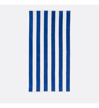 Serviette de plage velours 420 g - La Redoute Interieurs - Bleu nautique et blanc