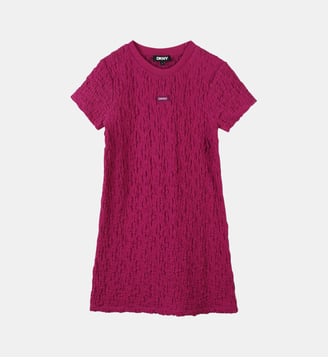 Robe gaufrée à manches courtes - DKNY - Azalée