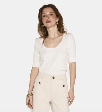 T-Shirt Manches Courtes En Coton Mélangé Lana - Maison 123 - Écru