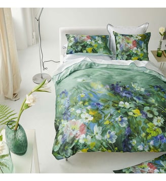 Housse de couette imprimée en satin de coton, GLADYS BLOSSOM - Designers Guild - Vert moyen