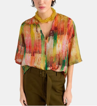 Blouse organ en habotai imprimé - Momonì - Vert