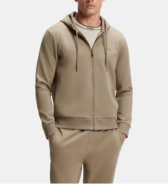 Sweat à capuche zippé en coton stretch signature - BOSS - Light et pastel green