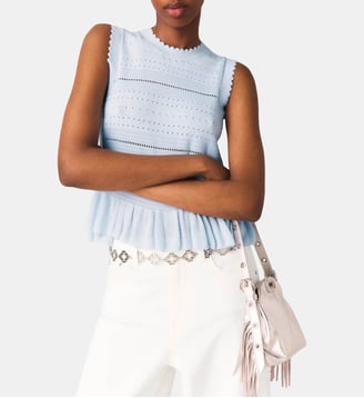 Top en maille avec volants - Maje - Bleu ciel